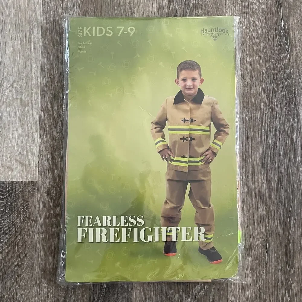 NEW Hauntlook Fearless Firefighter Kids Costume - Size: 7-9